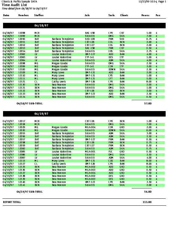 Clients & Profits X User Guide: Printing Time Reports